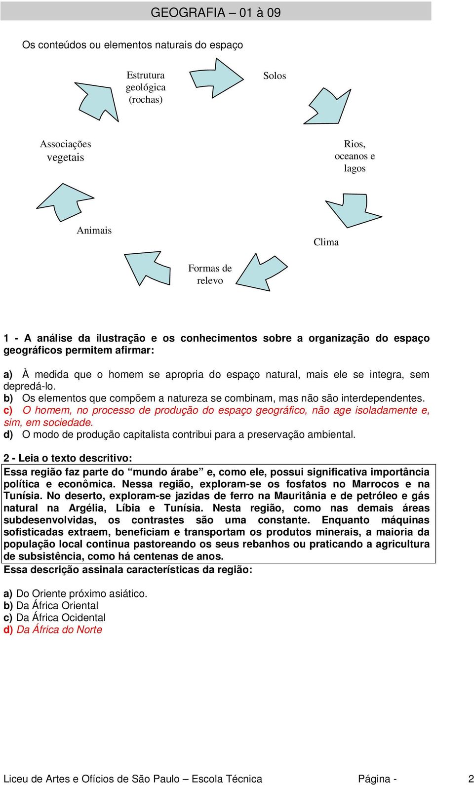 b) Os elementos que compõem a natureza se combinam, mas não são interdependentes. c) O homem, no processo de produção do espaço geográfico, não age isoladamente e, sim, em sociedade.