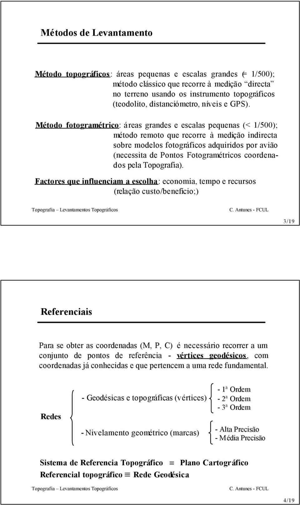 Método fotogramétrico: áreas grandes e escalas pequenas (< 1/500); método remoto que recorre à medição indirecta sobre modelos fotográficos adquiridos por avião (necessita de Pontos Fotogramétricos