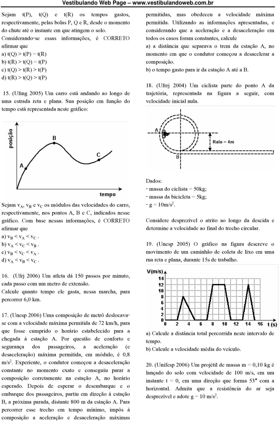 (Ufmg 2005) Um carro está andando ao longo de uma estrada reta e plana. Sua posição em função do tempo está representada neste gráfico: permitidas, mas obedeceu a velocidade máxima permitida.