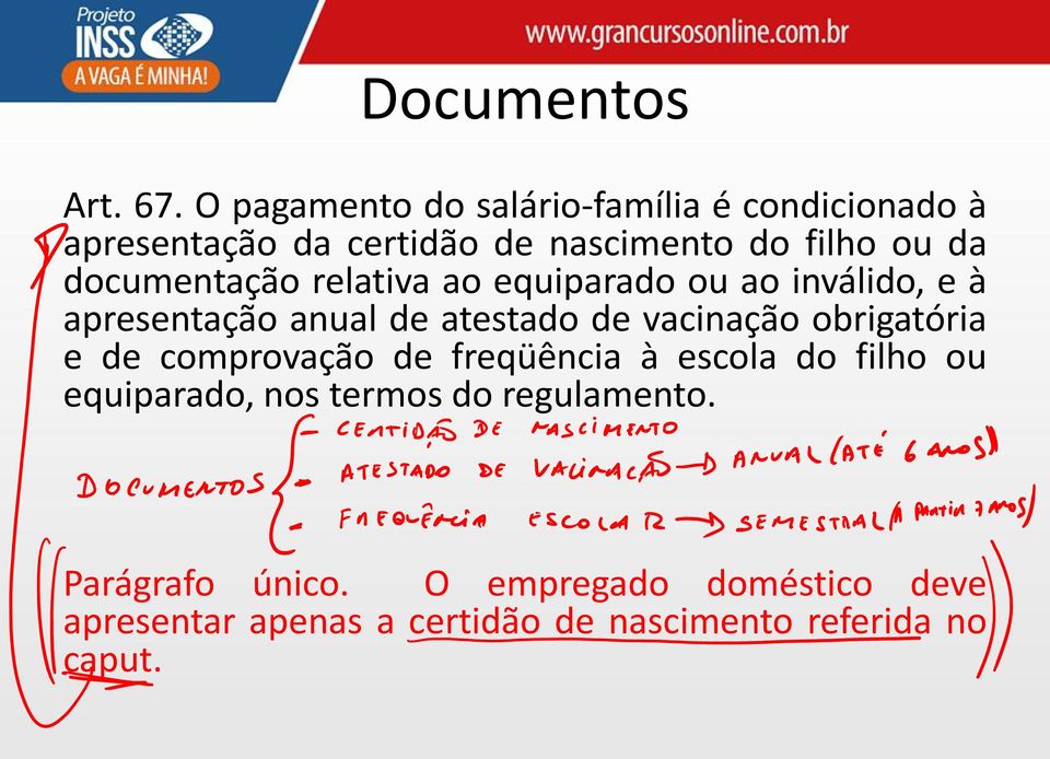 documentação relativa ao equiparado ou ao inválido, e à apresentação anual de atestado de vacinação