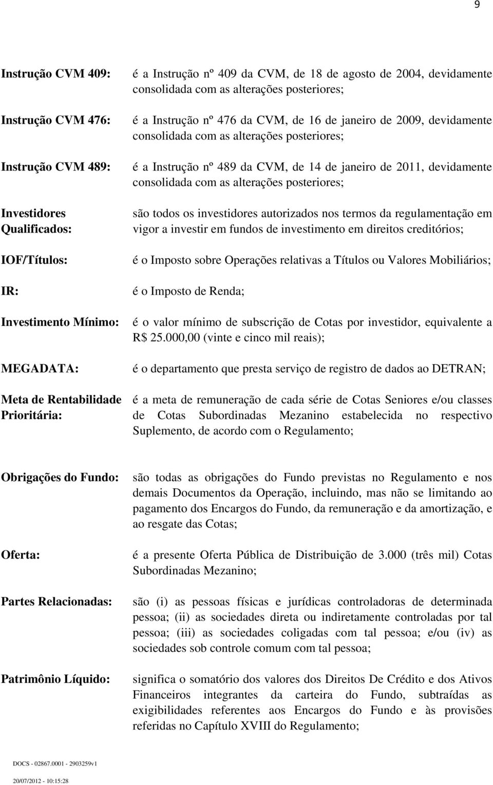 Instrução nº 489 da CVM, de 14 de janeiro de 2011, devidamente consolidada com as alterações posteriores; são todos os investidores autorizados nos termos da regulamentação em vigor a investir em