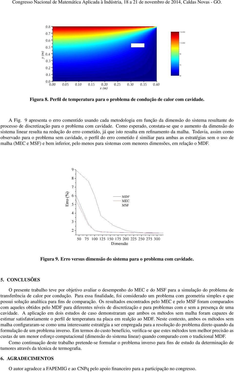 Como esperado, constata-se que o aumento da dimensão do sistema linear resulta na redução do erro cometido, já que isto resulta em refinamento da malha.