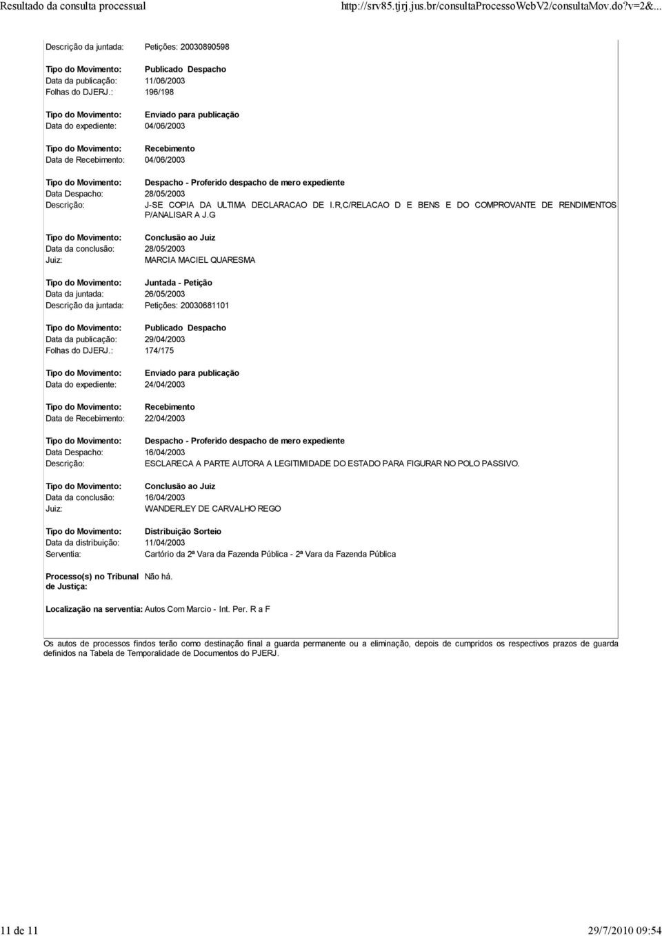 R,C/RELACAO D E BENS E DO COMPROVANTE DE RENDIMENTOS P/ANALISAR A J.