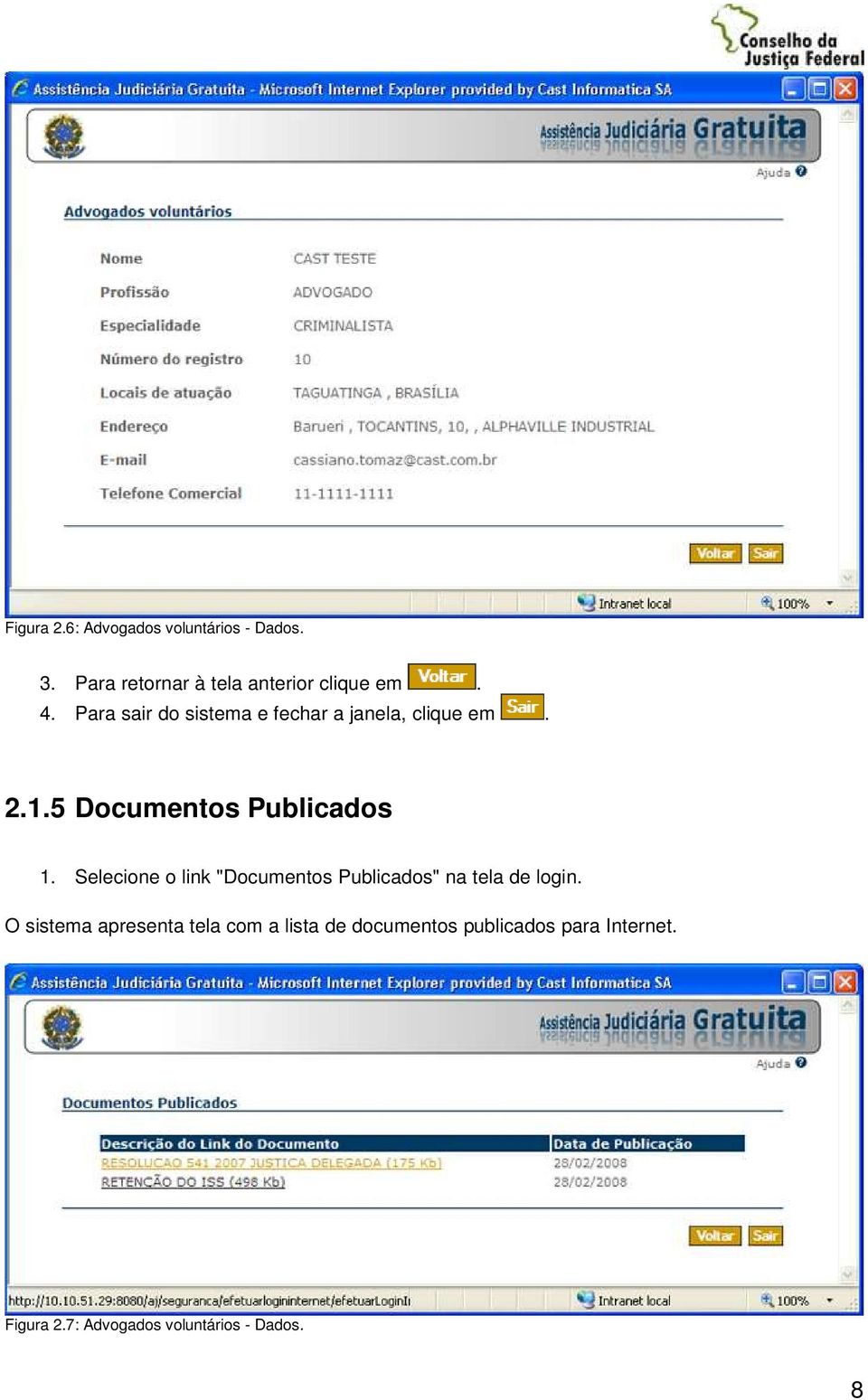 Selecione o link "Documentos Publicados" na tela de login.