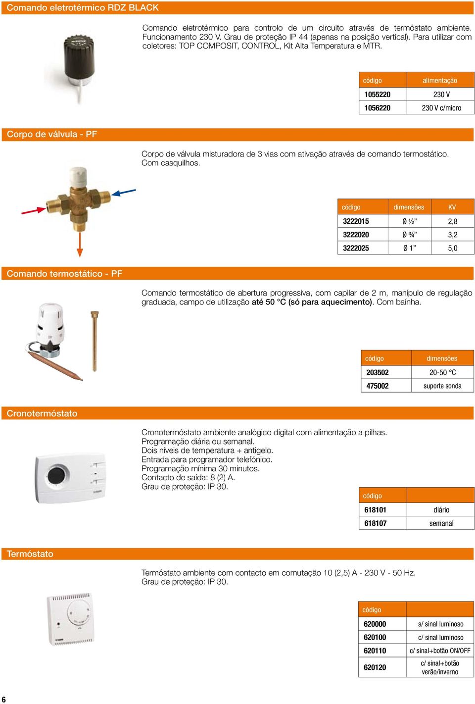 alimentação 1055220 230 V 1056220 230 V c/micro Corpo de válvula - PF Corpo de válvula misturadora de 3 vias com ativação através de comando termostático. Com casquilhos.