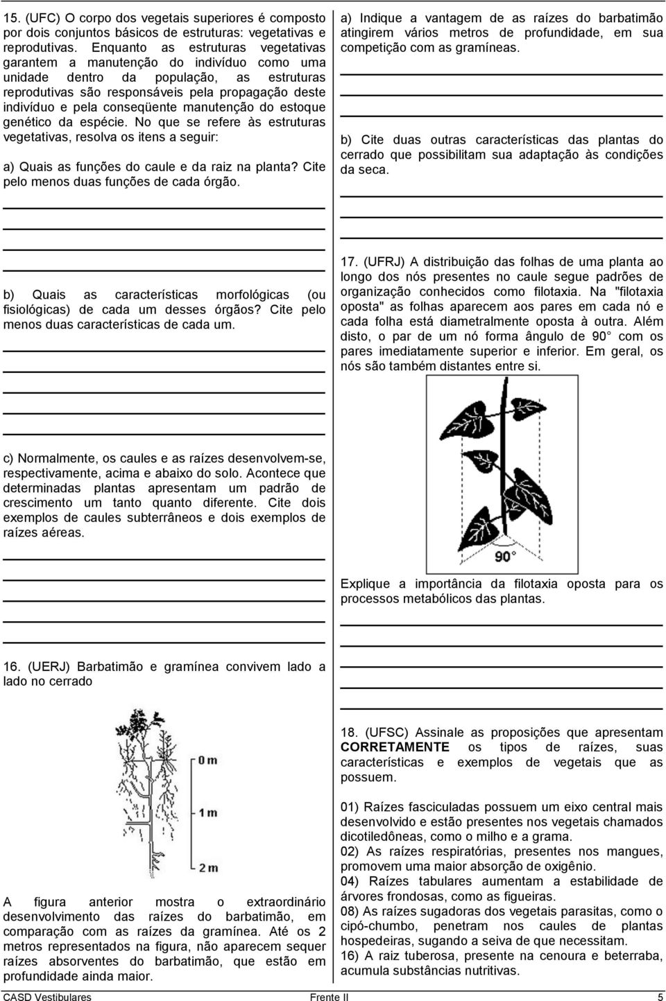 conseqüente manutenção do estoque genético da espécie. No que se refere às estruturas vegetativas, resolva os itens a seguir: a) Quais as funções do caule e da raiz na planta?