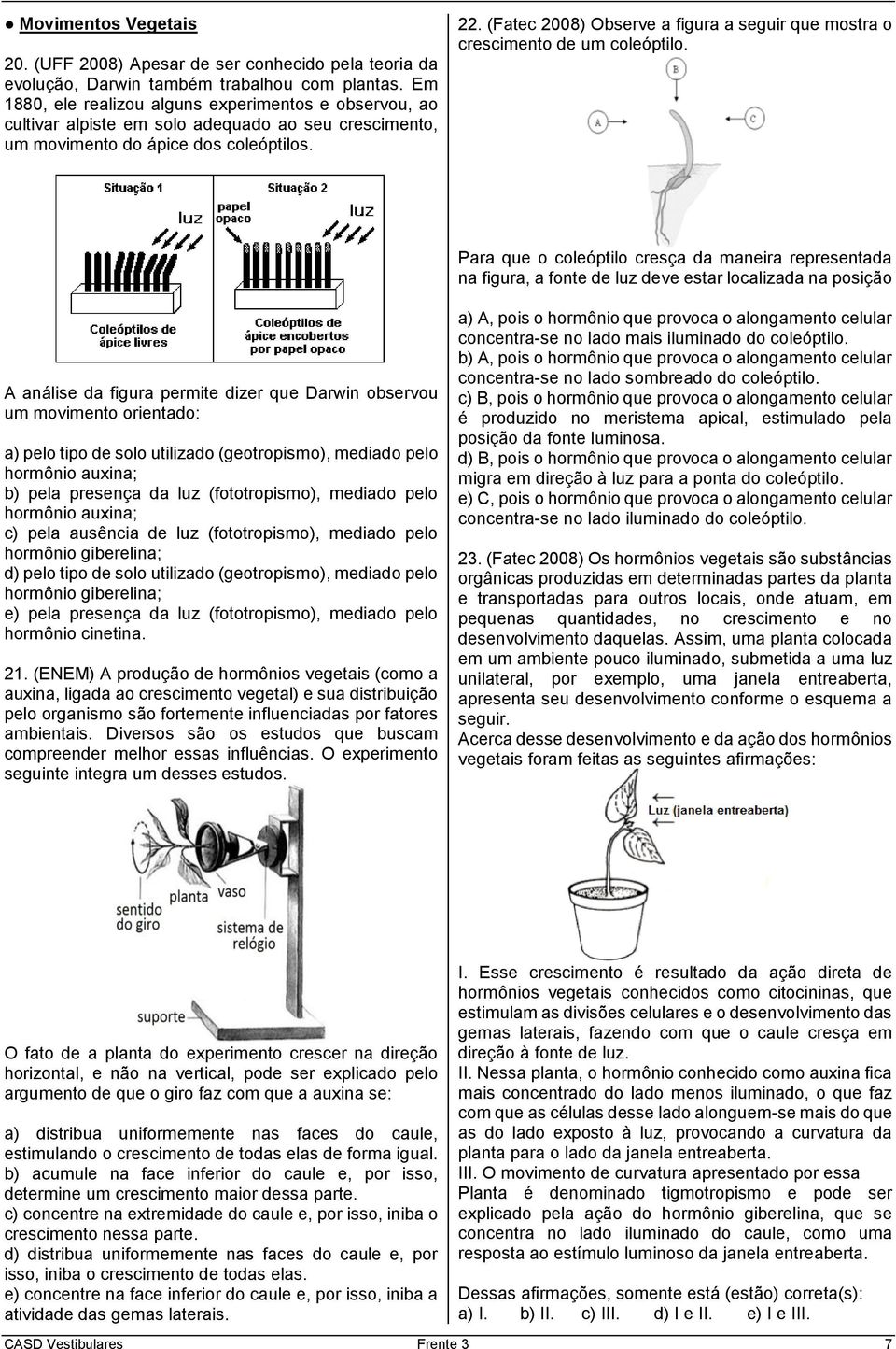 (Fatec 2008) Observe a figura a seguir que mostra o crescimento de um coleóptilo.