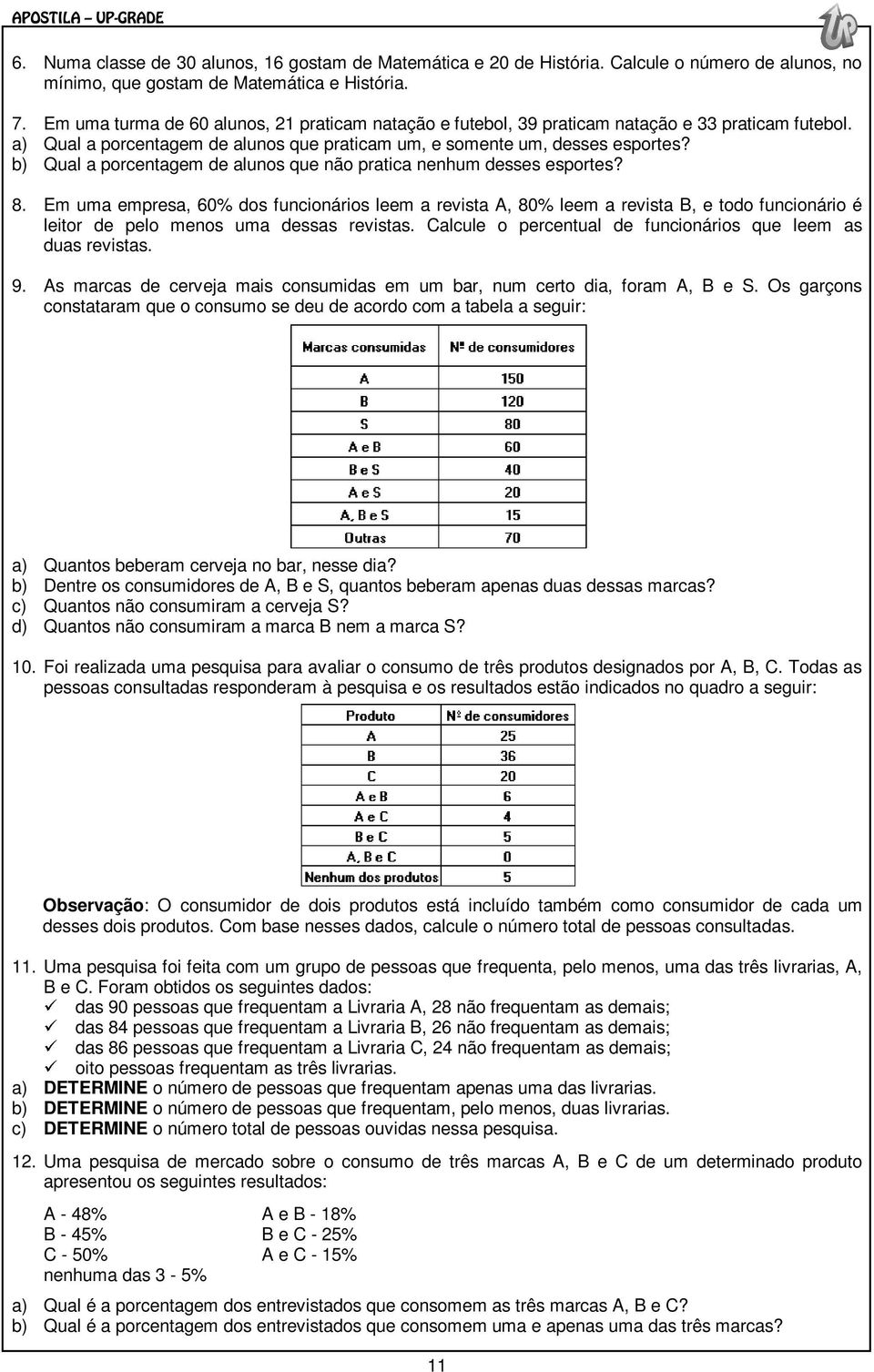 b) Qual a porcentagem de alunos que não pratica nenhum desses esportes? 8.