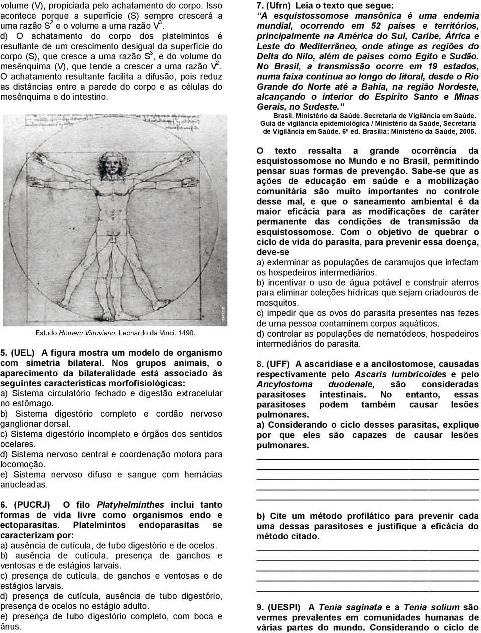 razão V 2. O achatamento resultante facilita a difusão, pois reduz as distâncias entre a parede do corpo e as células do mesênquima e do intestino. 5.