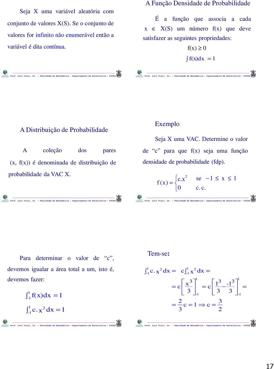 Probabilidade A coleção dos pares (x, f(x)) é denominada de distribuição de probabilidade da VAC X. Exemplo Seja X uma VAC.