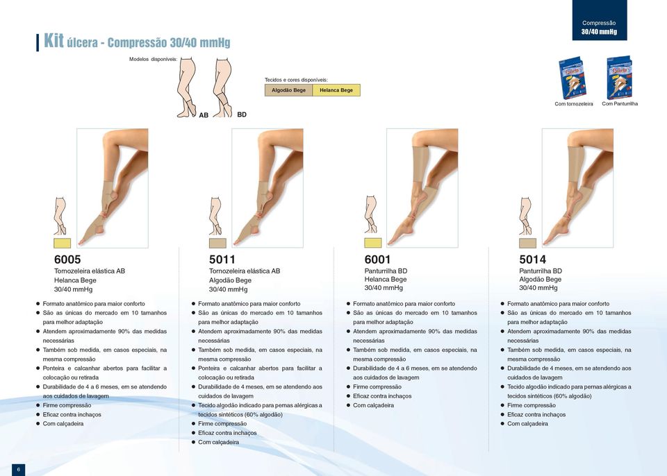 compressão z Eficaz contra inchaços z Formato anatômico para maior conforto z Ponteira e calcanhar abertos para facilitar a colocação ou retirada z Durabilidade de 4 meses, em se atendendo aos
