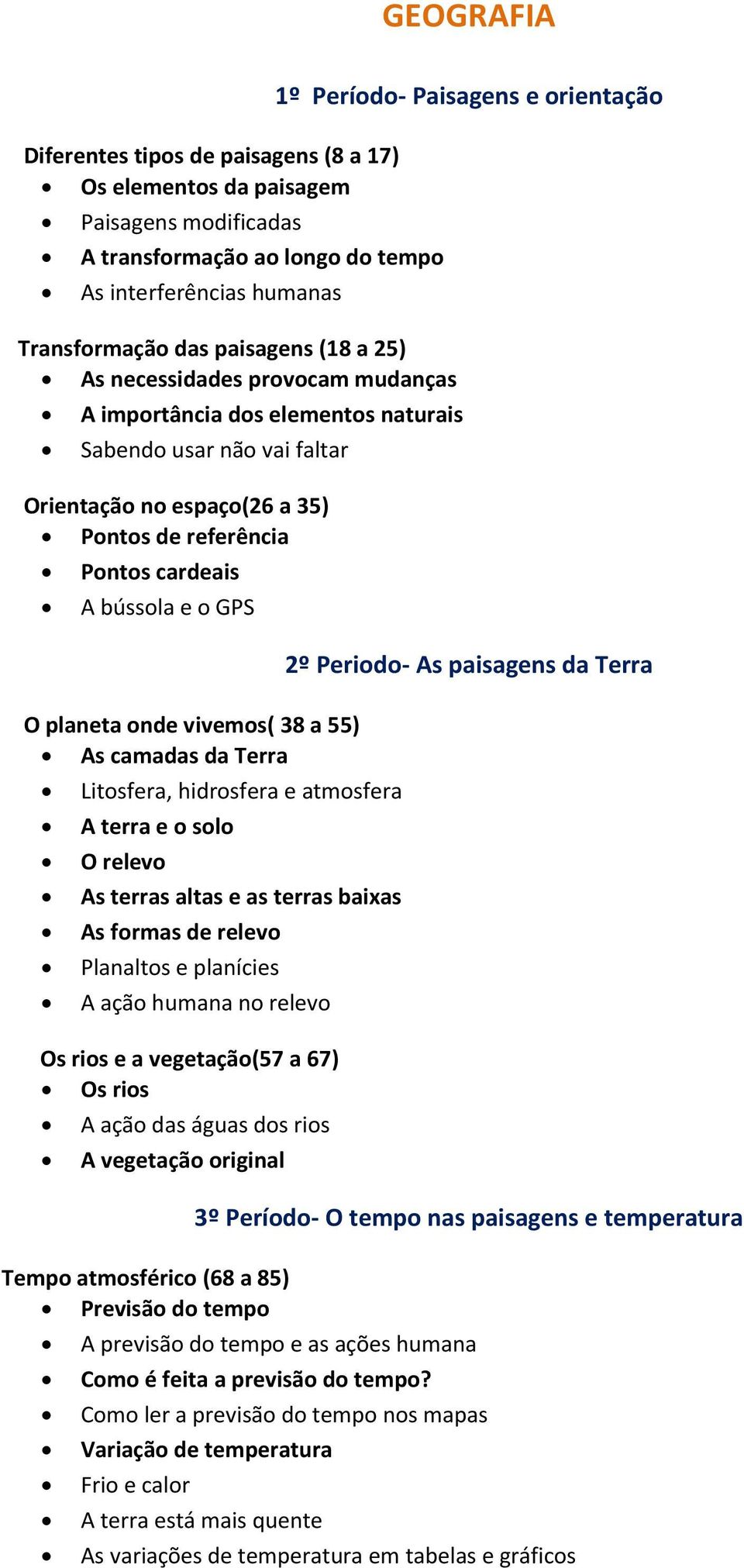 vivemos( 38 a 55) As camadas da Terra Litosfera, hidrosfera e atmosfera A terra e o solo O relevo As terras altas e as terras baixas As formas de relevo Planaltos e planícies A ação humana no relevo