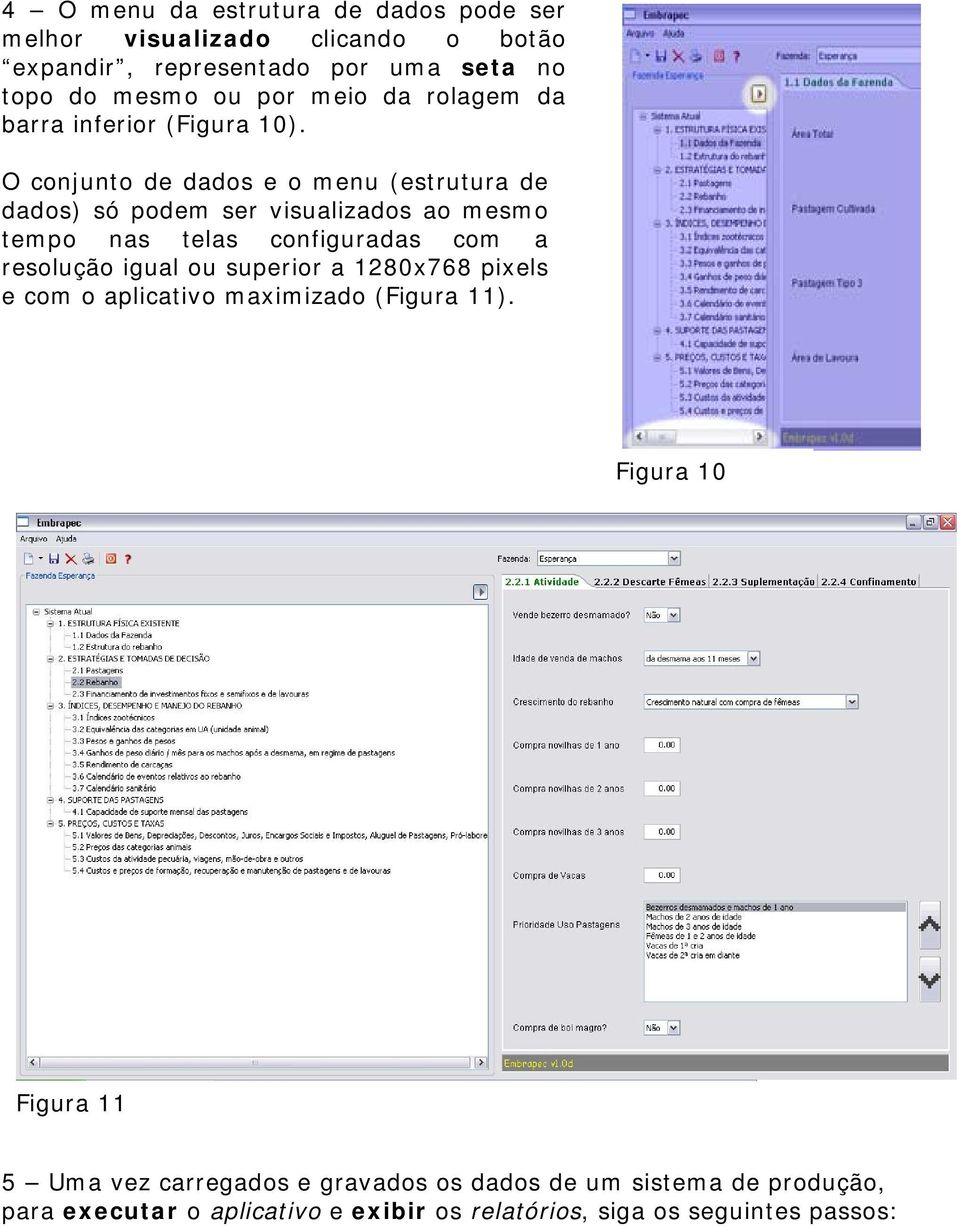 O conjunto de dados e o menu (estrutura de dados) só podem ser visualizados ao mesmo tempo nas telas configuradas com a resolução igual ou