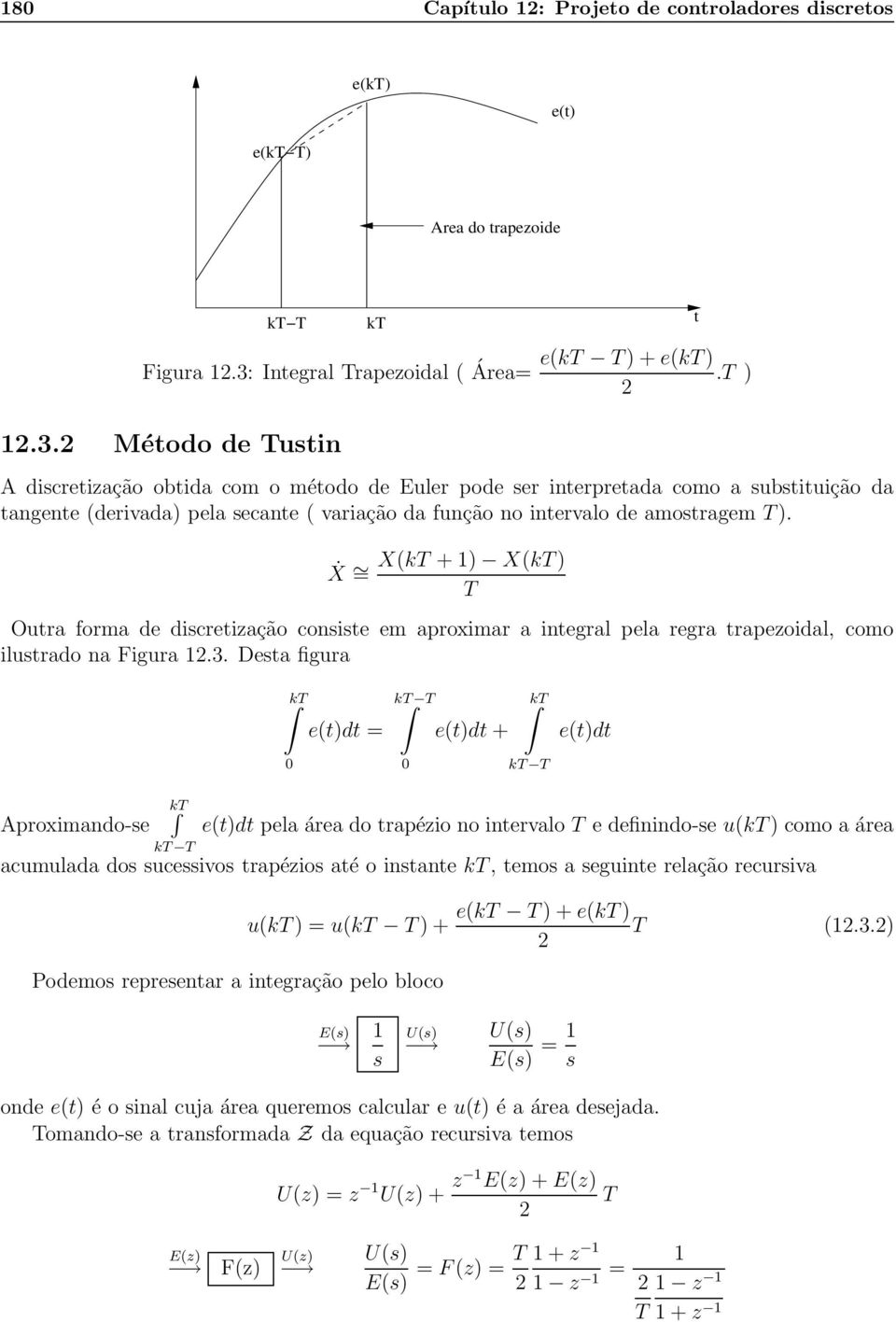 2 Método de ustin A discretização obtida com o método de Euler pode ser interpretada como a substituição da tangente (derivada) pela secante ( variação da função no intervalo de amostragem ).