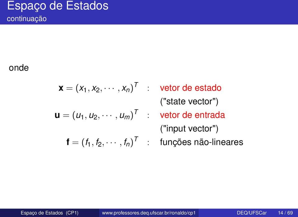 ("input vector" f = (f 1, f 2,, f n T : funções não-lineares Espaço