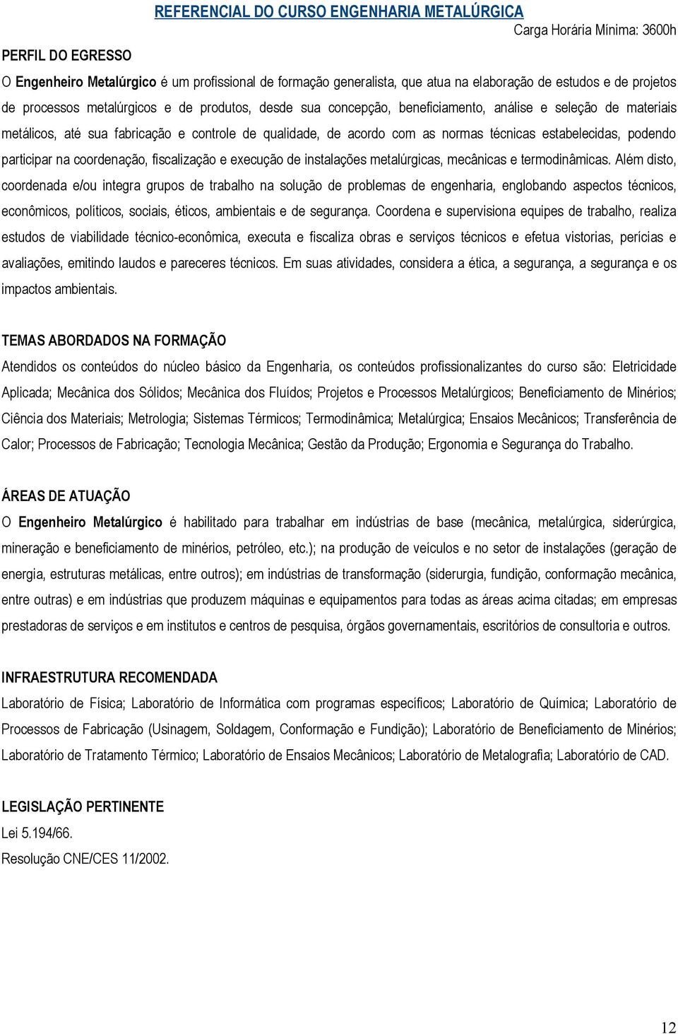 estabelecidas, podendo participar na coordenação, fiscalização e execução de instalações metalúrgicas, mecânicas e termodinâmicas.