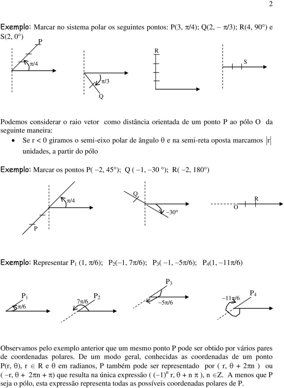 5/6); P 4 (, /6) P 3 P /6 7/6 P 5/6 /6 P 4 Observamos pelo exemplo anteror que um mesmo ponto P pode ser obtdo por város pares de coordenadas polares.