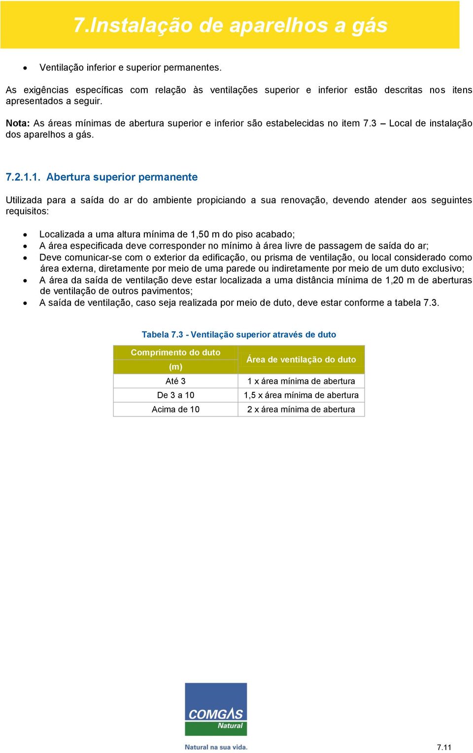 1. Abertura superior permanente Utilizada para a saída do ar do ambiente propiciando a sua renovação, devendo atender aos seguintes requisitos: Localizada a uma altura mínima de 1,50 m do piso