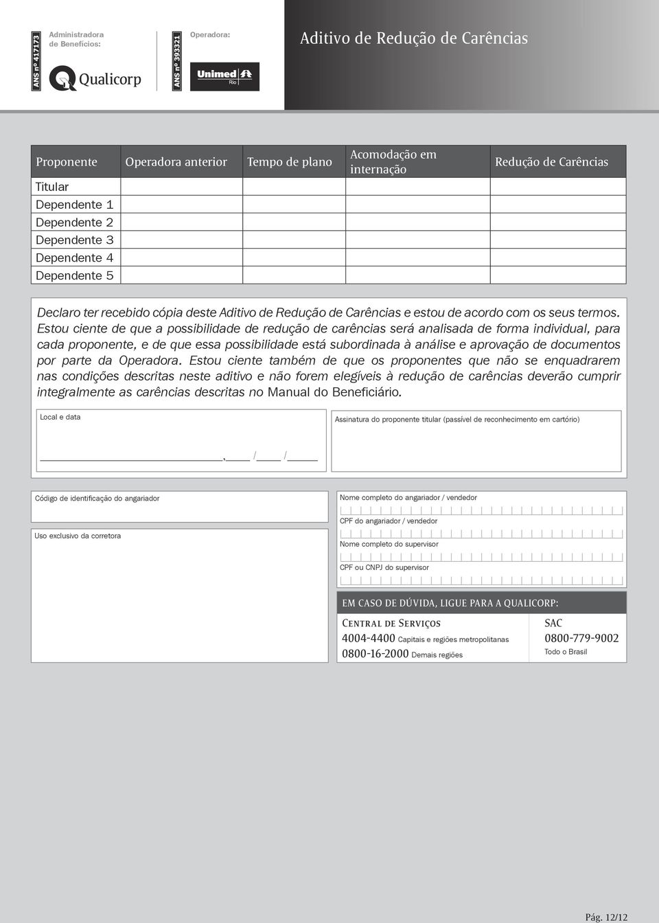 Estou ciente de que a possibilidade de redução de carências será analisada de forma individual, para cada proponente, e de que essa possibilidade está subordinada à análise e aprovação de documentos