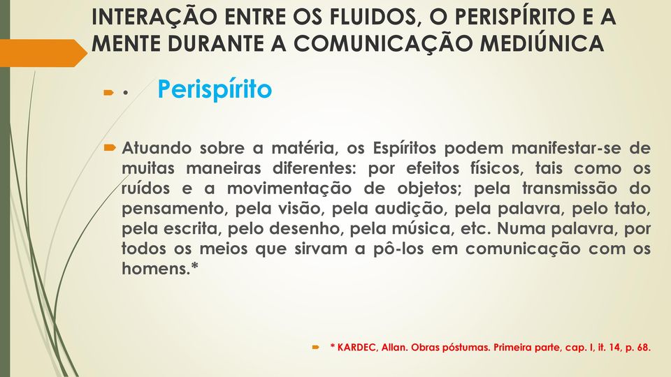 transmissão do pensamento, pela visão, pela audição, pela palavra, pelo tato, pela escrita, pelo desenho, pela música, etc.