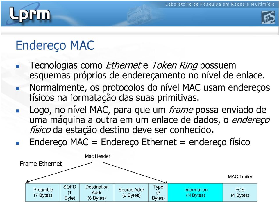 Logo, no nível MAC, para que um frame possa enviado de uma máquina a outra em um enlace de dados, o endereço físico da estação destino deve ser