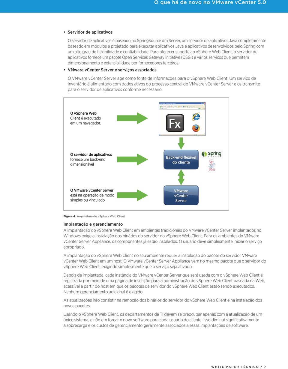 Para oferecer suporte ao vsphere Web Client, o servidor de aplicativos fornece um pacote Open Services Gateway Initiative (OSGi) e vários serviços que permitem dimensionamento e extensibilidade por