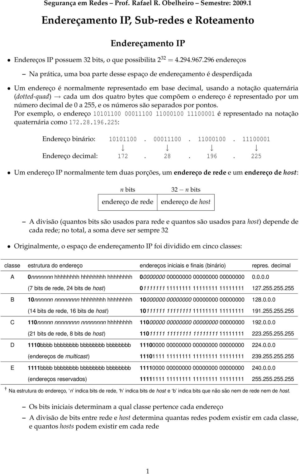 quatro bytes que compõem o endereço é representado por um número decimal de 0 a 255, e os números são separados por pontos.