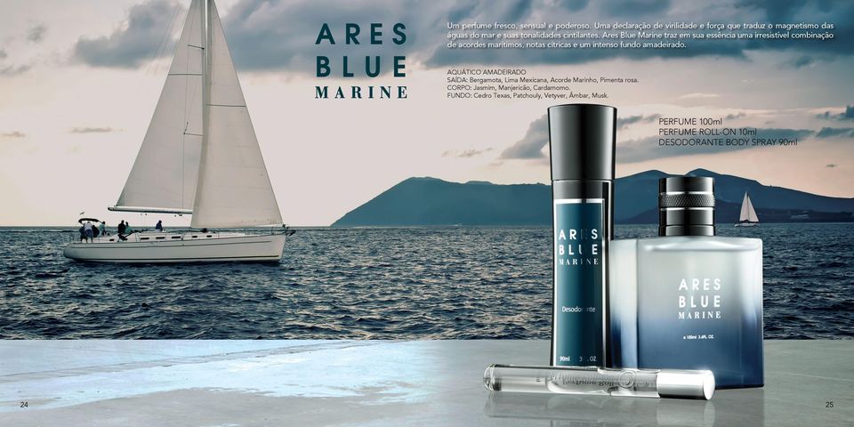 Ares Blue Marine traz em sua essência uma irresistível combinação de acordes marítimos, notas cítricas e um intenso fundo