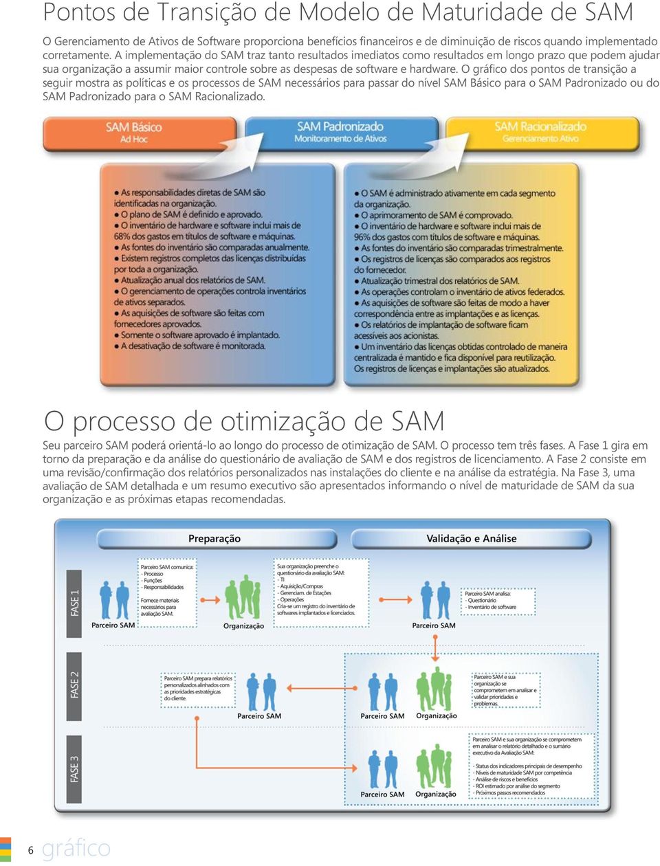 O gráfico dos pontos de transição a seguir mostra as políticas e os processos de SAM necessários para passar do nível SAM Básico para o SAM Padronizado ou do SAM Padronizado para o SAM Racionalizado.