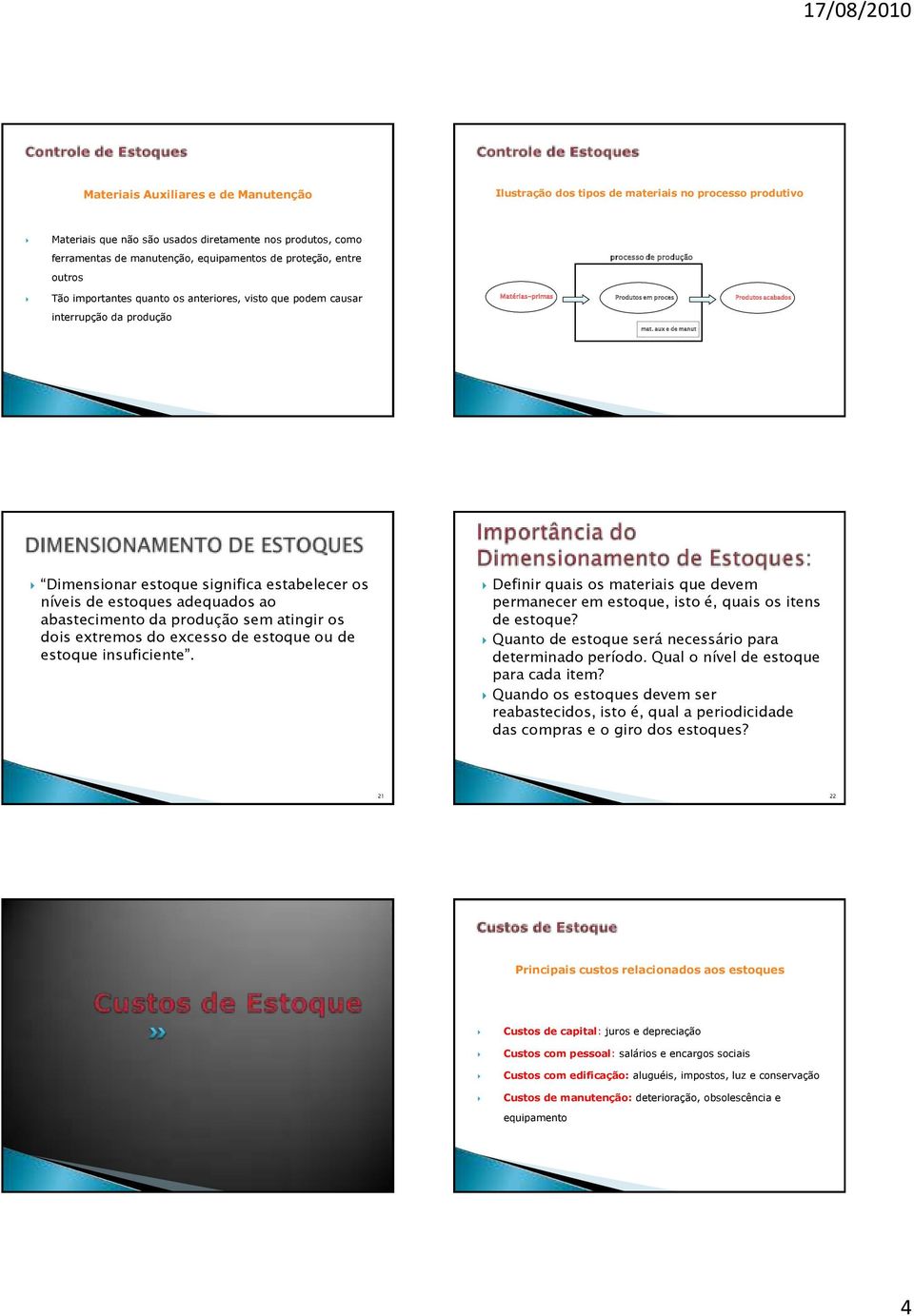 aux e de manut Dimensionar estoque significa estabelecer os níveis de estoques adequados ao abastecimento da produção sem atingir os dois extremos do excesso de estoque ou de estoque insuficiente.