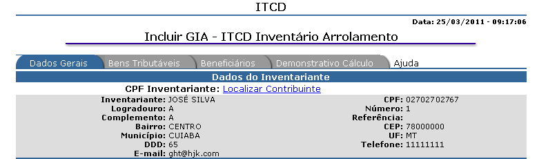 Após a mensagem de Inclusão efetuada com sucesso, fechar a janela do Cadastro de Contribuintes e retornar ao preenchimento da GIA ITCD-e.