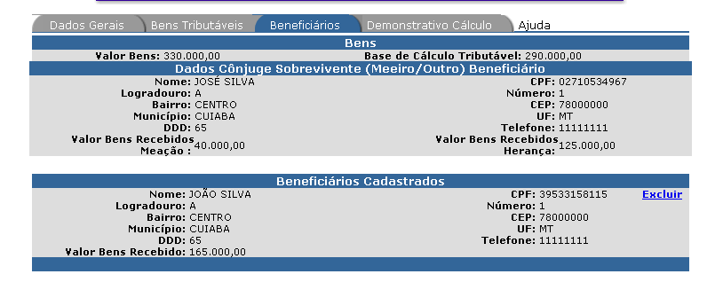 4.3. Beneficiários Comunhão Parcial de Bens Quando o regime cadastrado na aba Dados Gerais for o da Comunhão Parcial de Bens, e na aba Bens Tributáveis houver bens cadastrados