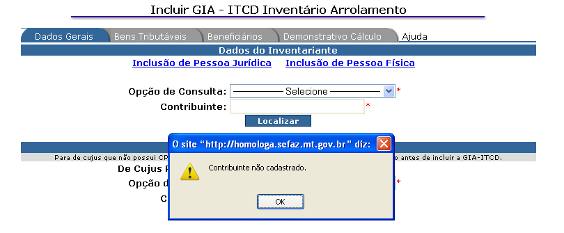 2.2. Contribuintes com cadastro desatualizado ou não cadastrados a) Cadastro Desatualizado Caso os dados do contribuinte estejam desatualizados no Sistema de Cadastro da SEFAZ/MT, conforme mensagem