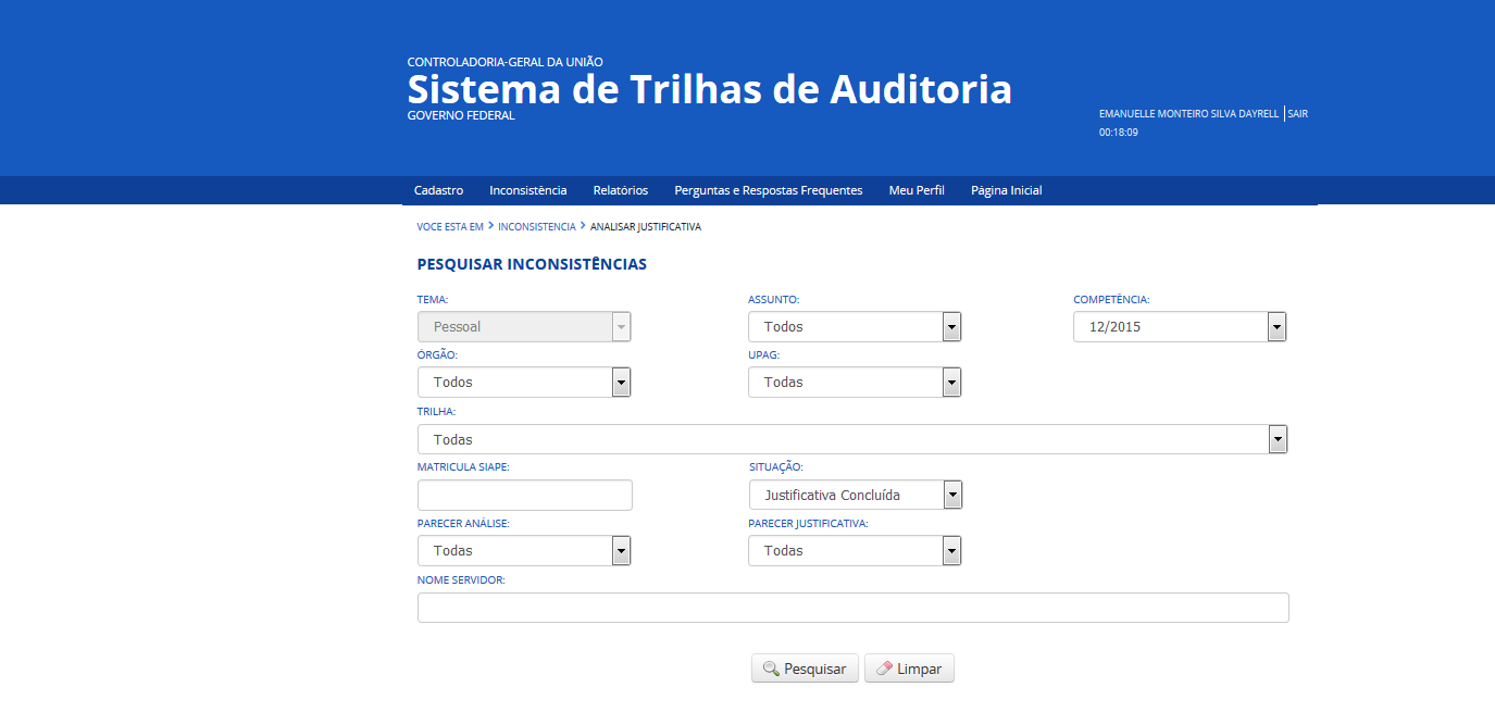 O usuário pode ordenar o resultado da pesquisa clicando no título da coluna pela qual ele deseja que seja ordenado.