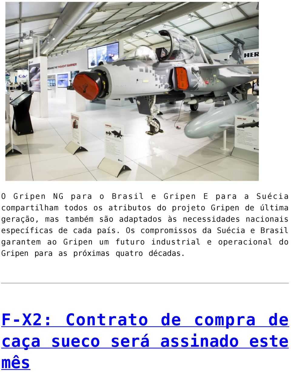 país. Os compromissos da Suécia e Brasil garantem ao Gripen um futuro industrial e operacional do