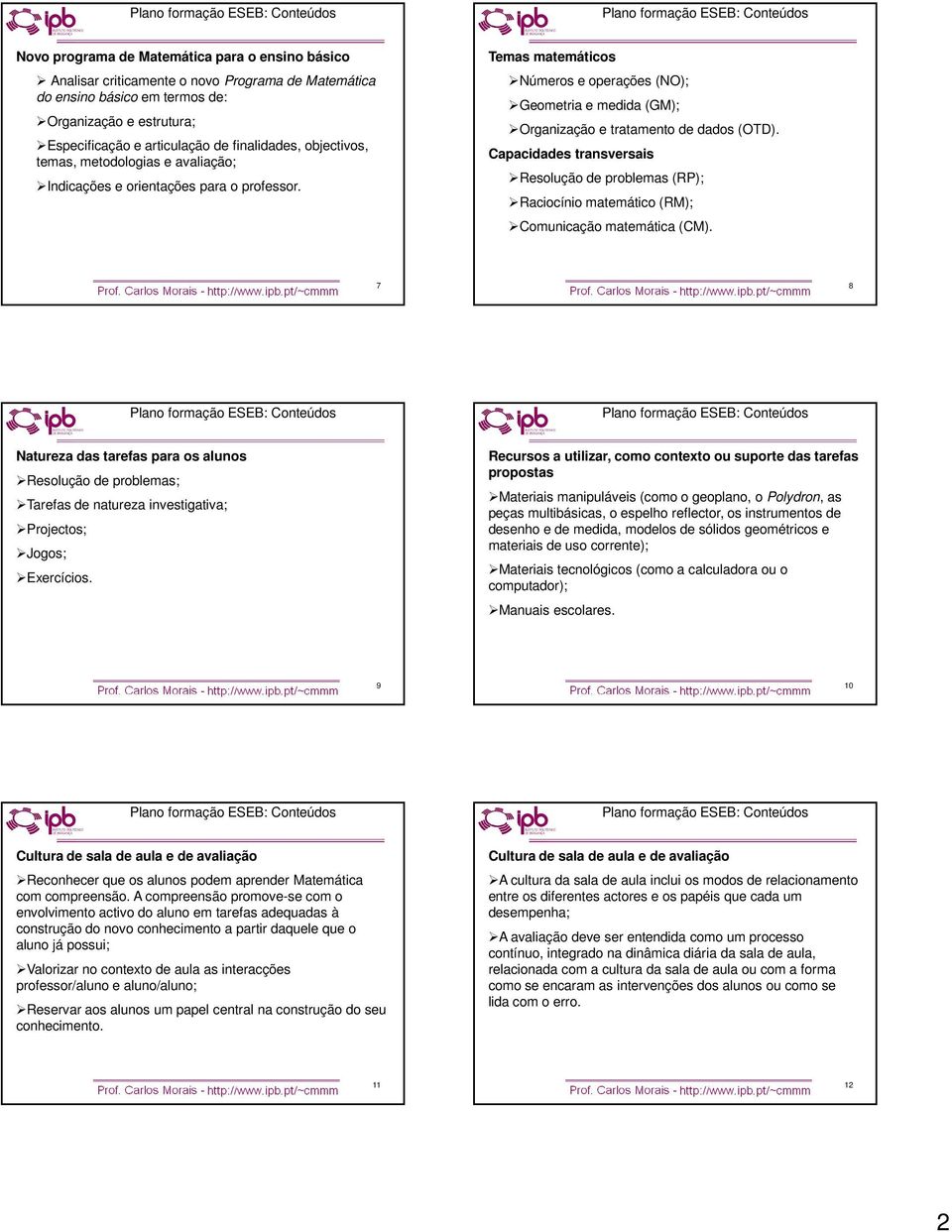 Temas matemáticos Números e operações (NO); Geometria e medida (GM); Organização e tratamento de dados (OTD).