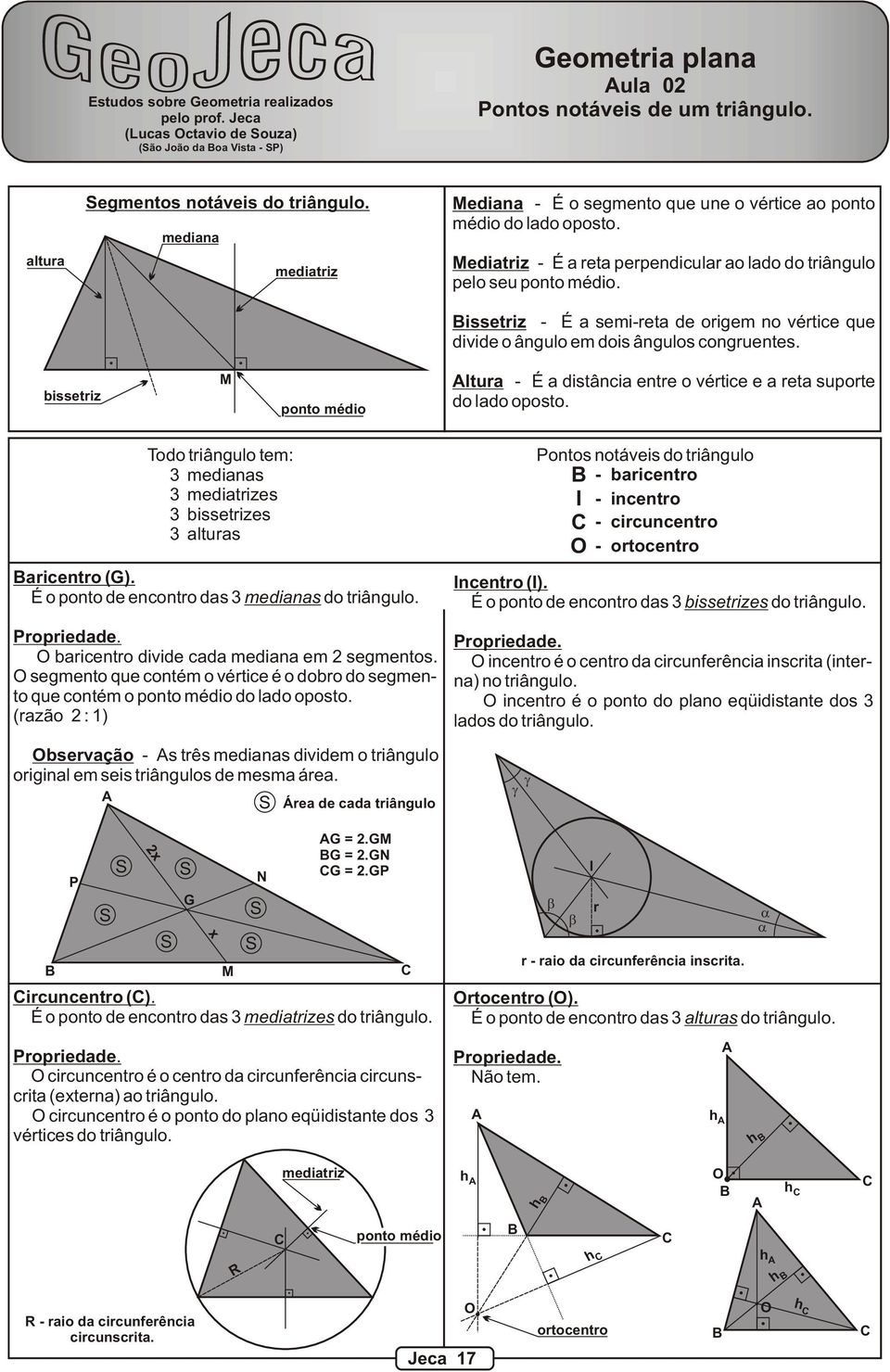 issetriz - É a semi-reta de origem no vértice que divide o ângulo em dois ângulos congruentes. bissetriz M ponto médio ltura - É a distância entre o vértice e a reta suporte do lado oposto.