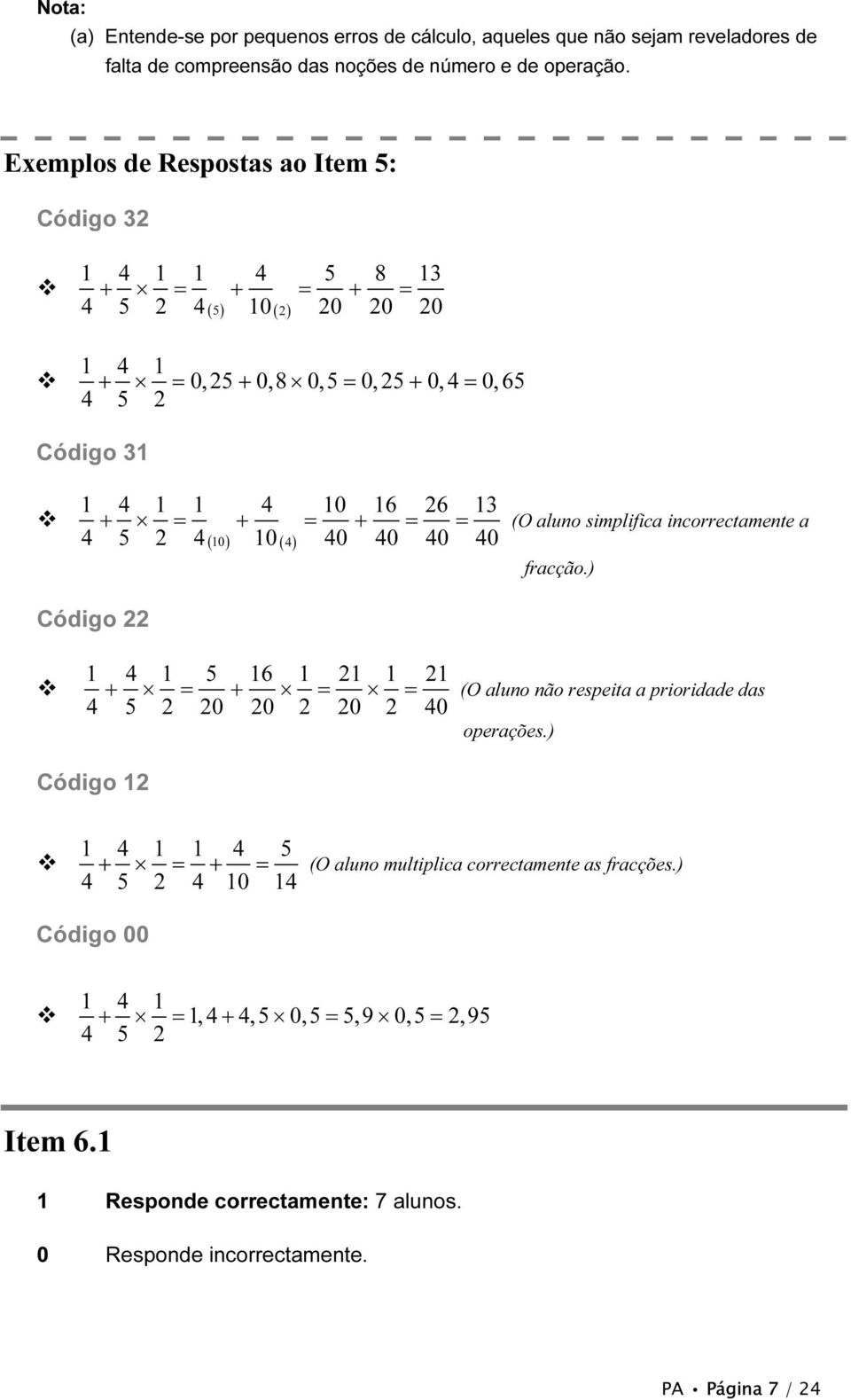 = + = = (O aluno simplifica incorrectamente a 4 5 2 4 ( 10) 10 ( 4) 40 40 40 40 fracção.