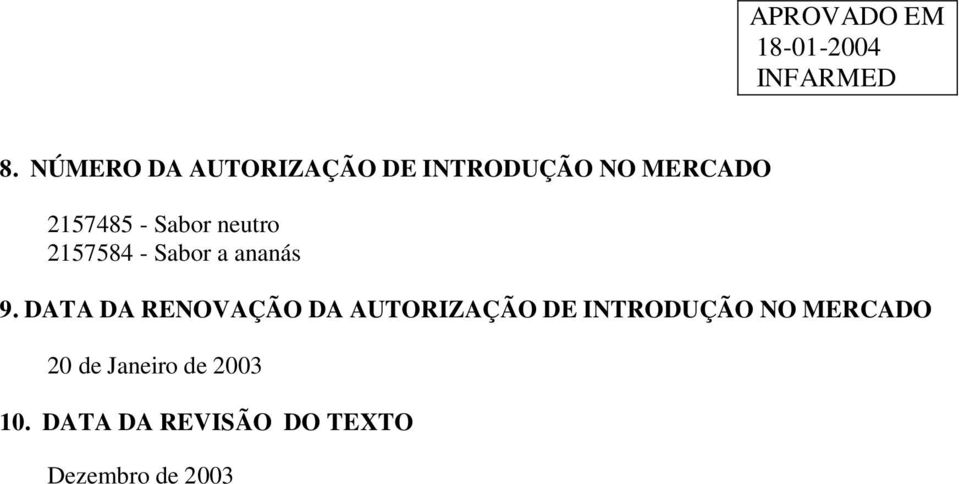 DATA DA RENOVAÇÃO DA AUTORIZAÇÃO DE INTRODUÇÃO NO