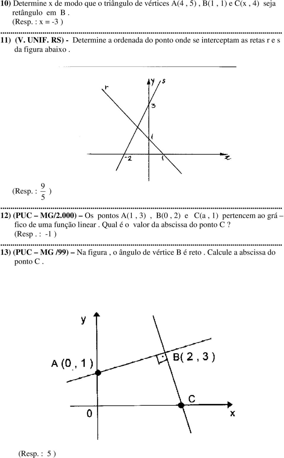 : 5 9 ) 1) (PUC MG/.000) Os pontos A(1, ), B(0, ) e C(a, 1) pertencem ao grá fico de uma função linear.