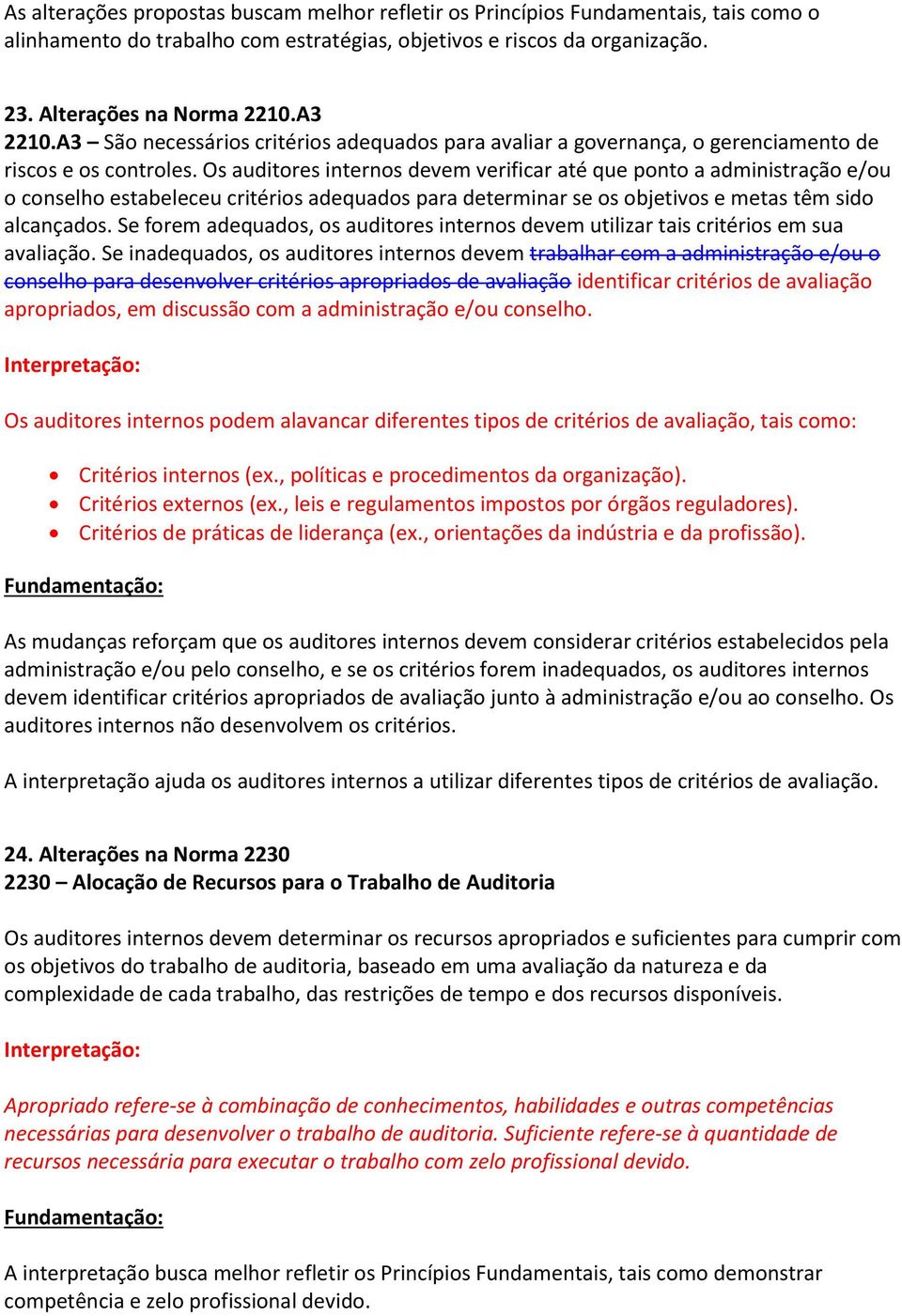 Os auditores internos devem verificar até que ponto a administração e/ou o conselho estabeleceu critérios adequados para determinar se os objetivos e metas têm sido alcançados.