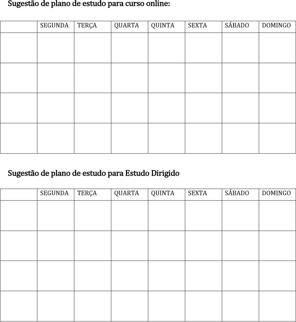 Sugestão de plano de estudo para Estudo Dirigido