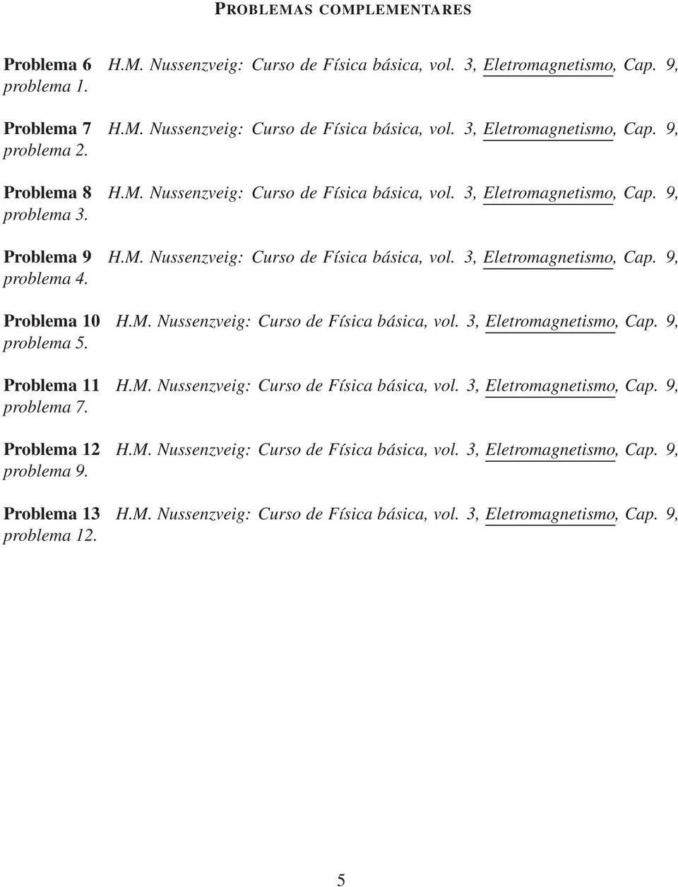 Problema 10 H.M. Nussenzveig: Curso de Física básica, vol. 3, Eletromagnetismo, Cap. 9, problema 5. Problema 11 H.M. Nussenzveig: Curso de Física básica, vol. 3, Eletromagnetismo, Cap. 9, problema 7.