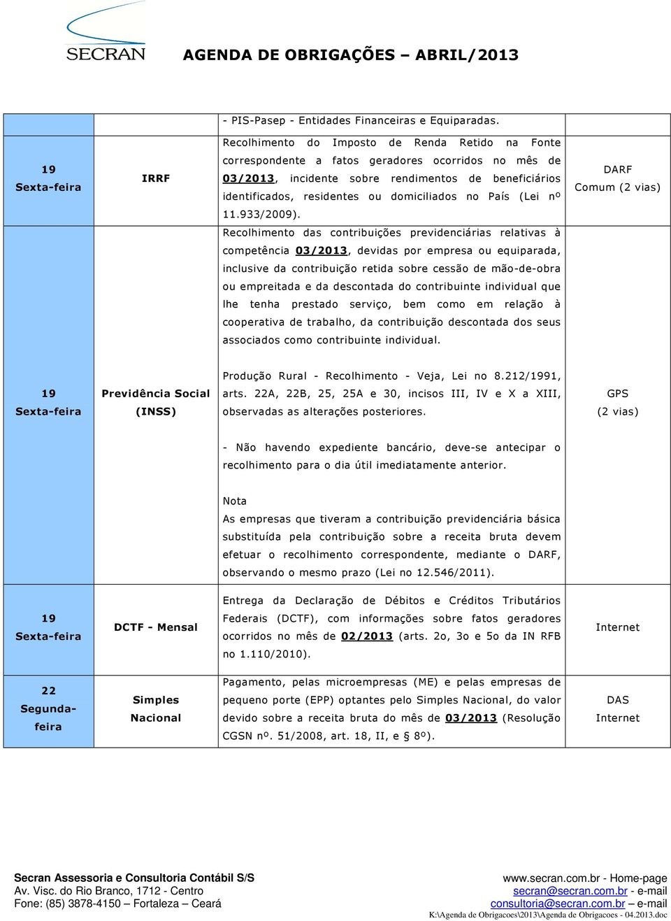 domiciliados no País (Lei nº DARF Comum 11.933/2009).