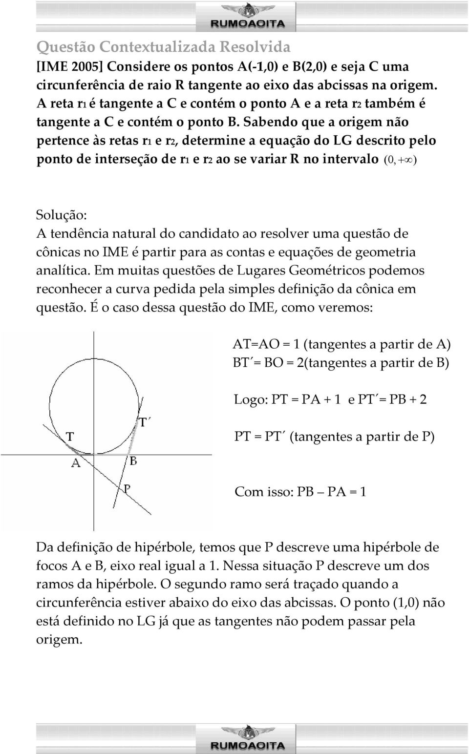 Sabendo que a origem não pertence às retas r1 e r2, determine a equação do LG descrito pelo ponto de interseção de r1 e r2 ao se variar R no intervalo (0, + ) Solução: A tendência natural do