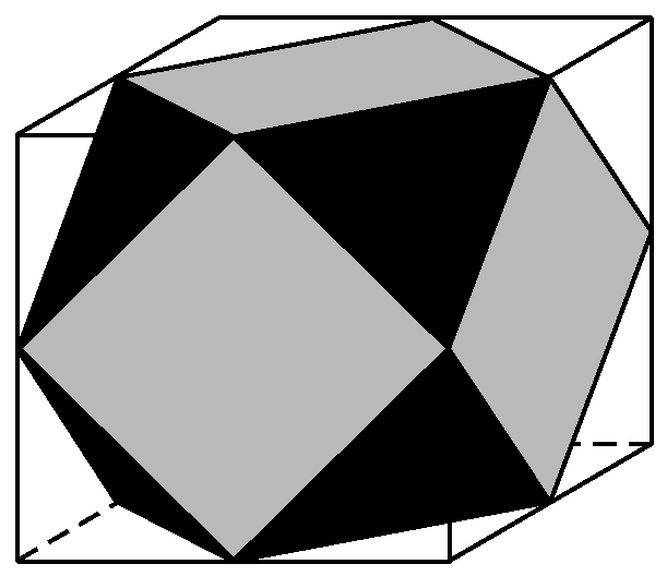 Considere o poliedro cujos vértices são os pontos médios das arestas de um cubo.