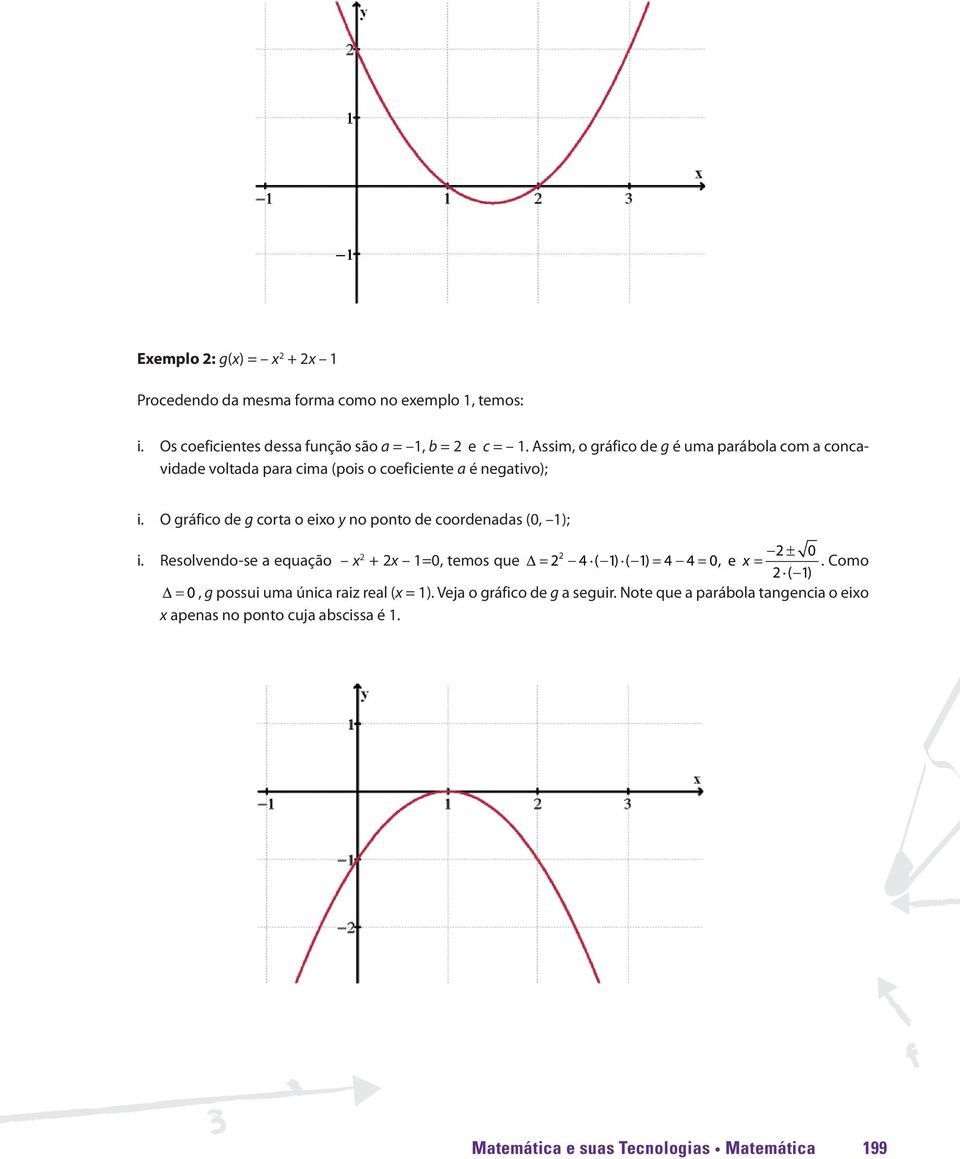 O gráfico de g corta o eixo y no ponto de coordenadas (0, 1); i. Resolvendo-se a equação x 2 2 2 0 + 2x 1=0, temos que 2 4 ( 1) ( 1) 4 4 0, e x.