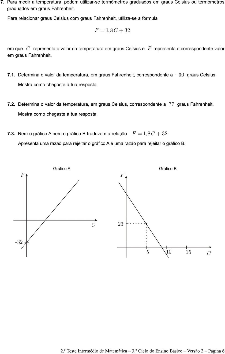 7.1. Determina o valor da temperatura, em graus Fahrenheit, correspondente a 30 graus elsius. Mostra como chegaste à tua resposta. 7.2.