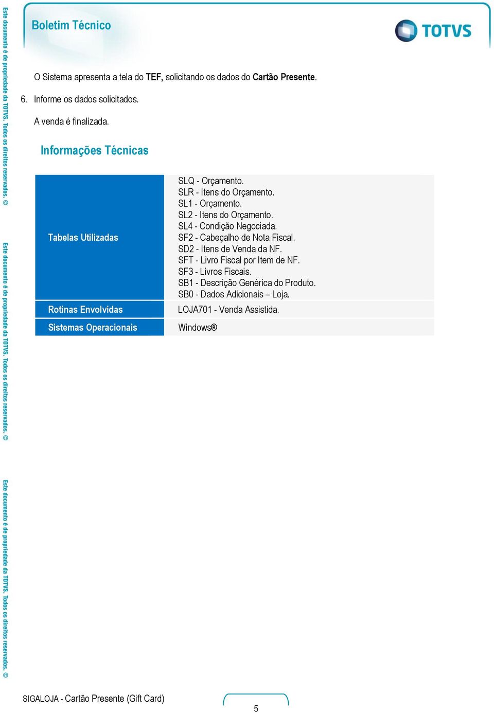 SL1 - Orçamento. SL2 - Itens do Orçamento. SL4 - Condição Negociada. SF2 - Cabeçalho de Nota Fiscal. SD2 - Itens de Venda da NF.