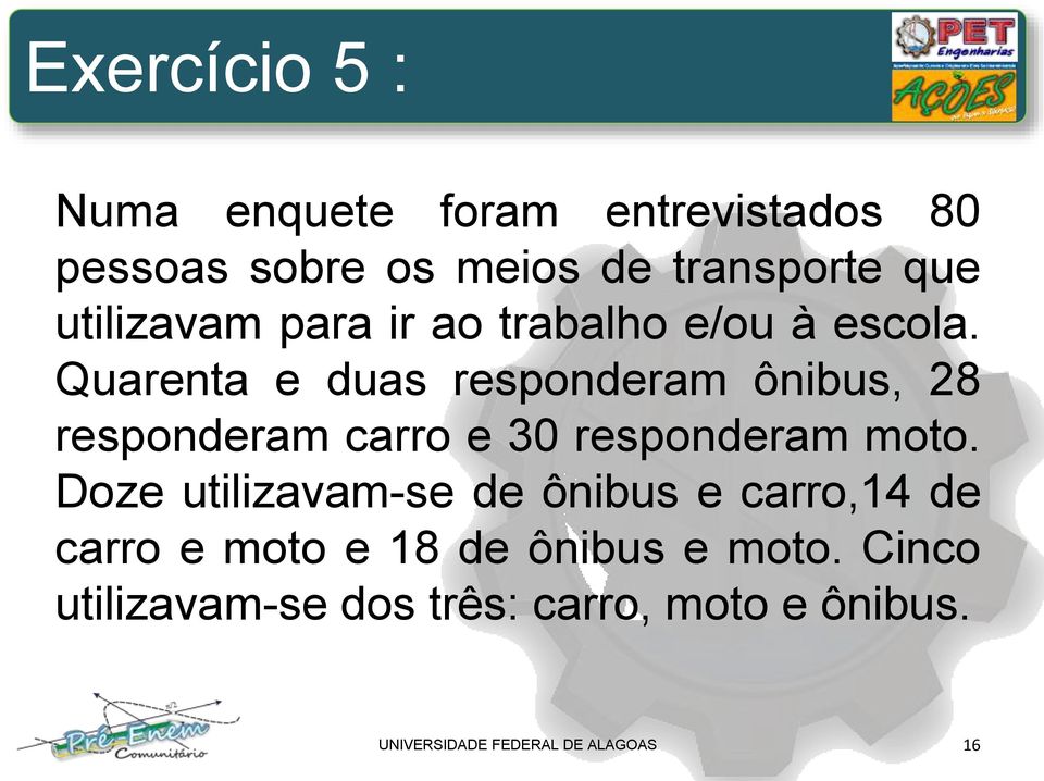 Quarenta e duas responderam ônibus, 28 responderam carro e 30 responderam moto.